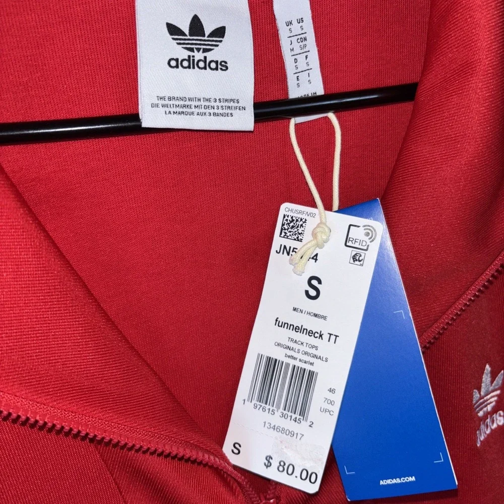 Adidas Funnelneck TT Track Top Mens Small Red Originals 3-Stripes JN5214 NEW‎